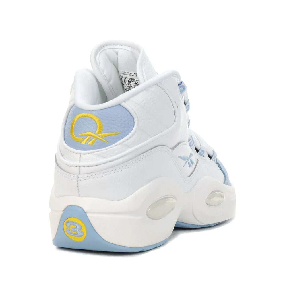 Reebok Juniors Question Mid White/Fluid Blue/Toxic Yellow Basketball Shoes - Picture 3 of 4